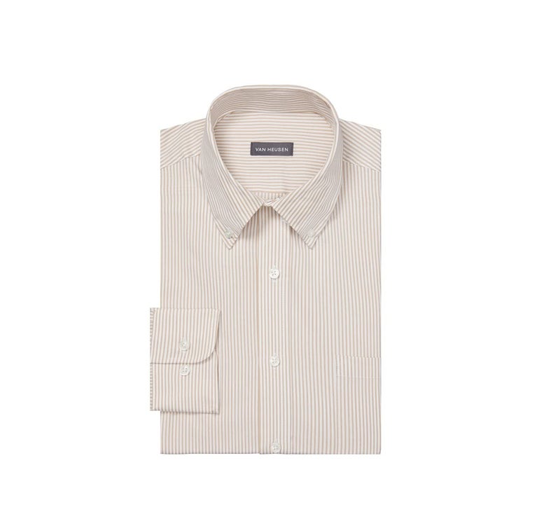 Van Heusen mens Regular Fit Pinpoint Stripe Dress Shirt, Birch, 16.5 Neck 34 -35 Sleeve Large US - Image 1
